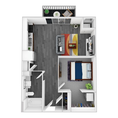 Floor plan for 1 bed, 1 bath, 566 sqft